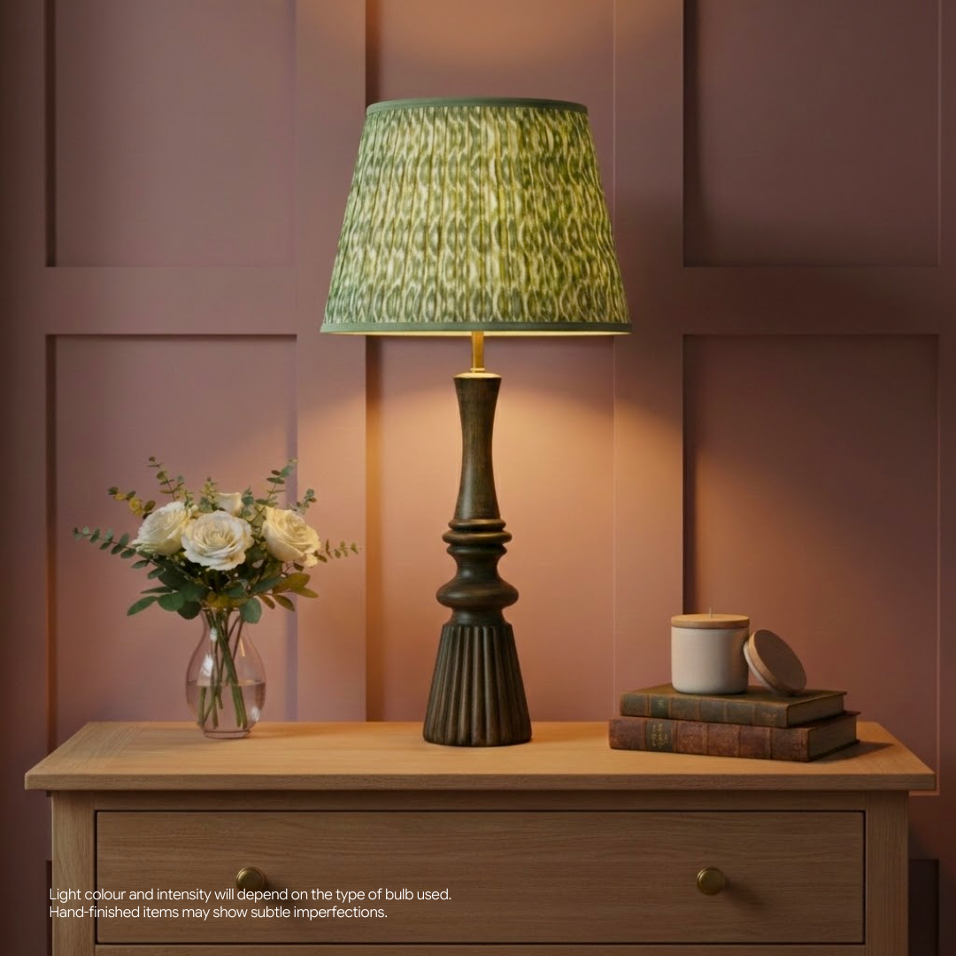 AARTIN Celestia Wood Table Lamp With Green White Ikat Lampshade