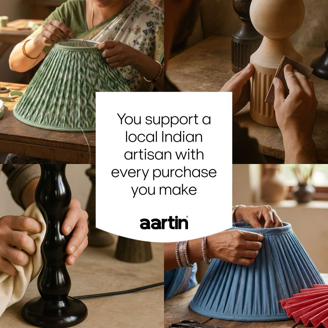 AARTIN Eliza Wood Table Lamp With Mustard Yellow Chevrons Lampshade