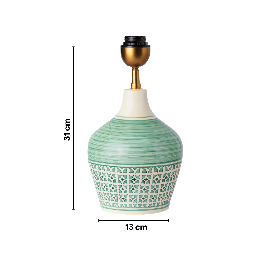 AARTIN Eden Green Ceramic Table Lamp With Green & White Ikat Lampshade