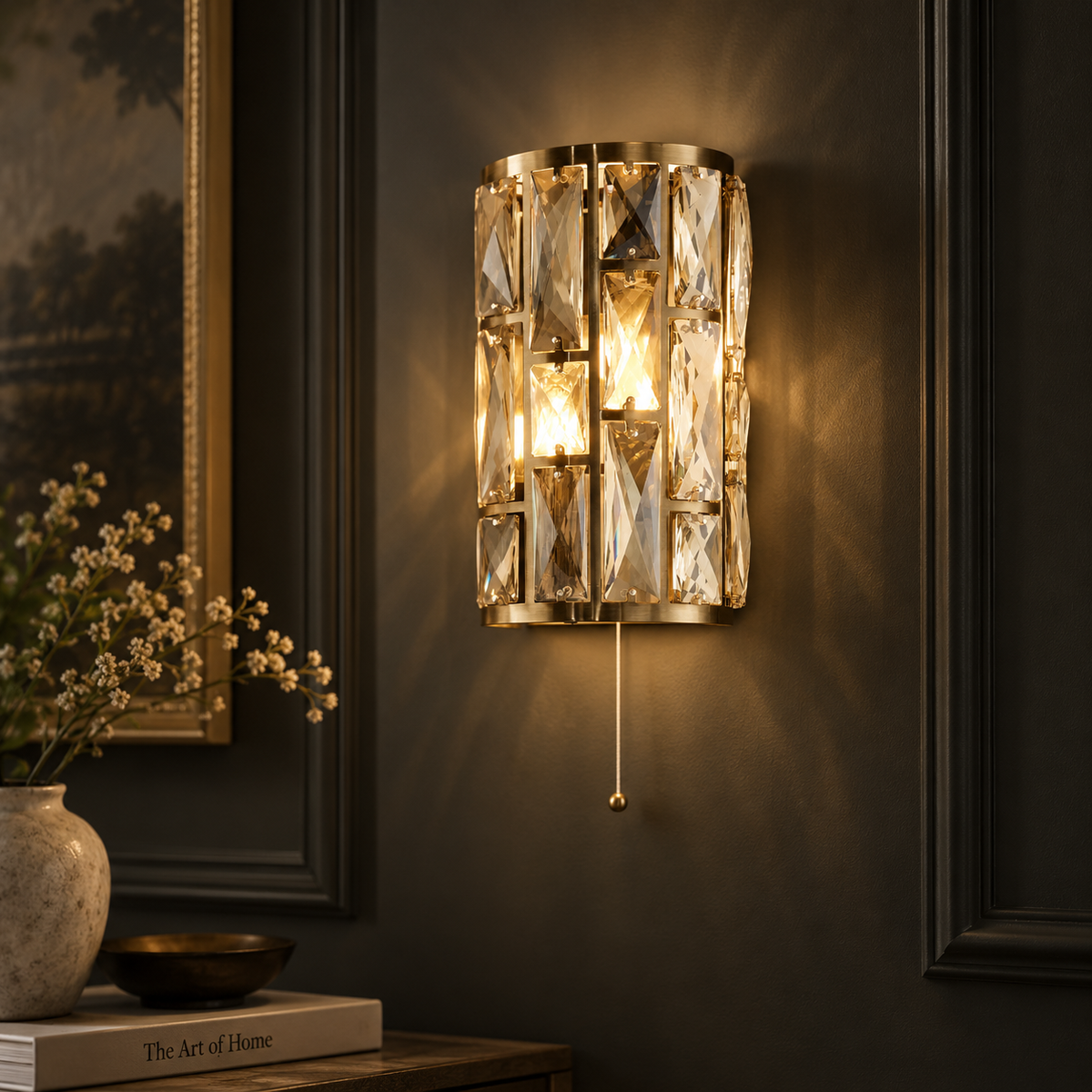Bijou 2Lt Wall Light - Antique Brass Metal & Champagne Glass