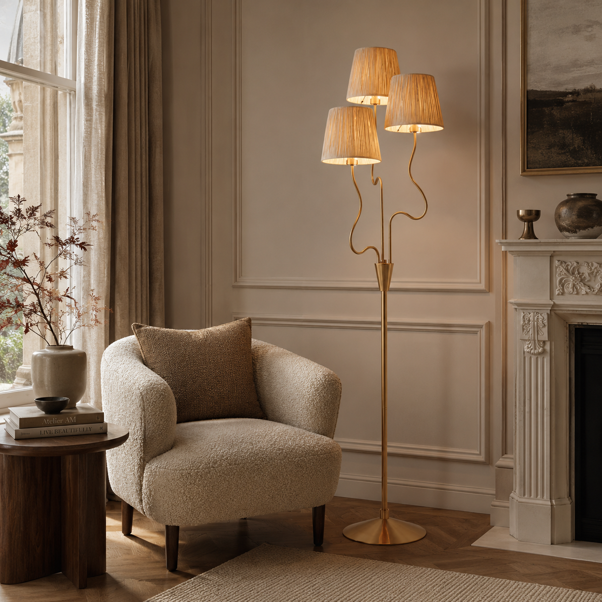 Wriggle 3lt Floor Light - Brushed Aged Brass Floor Lamp