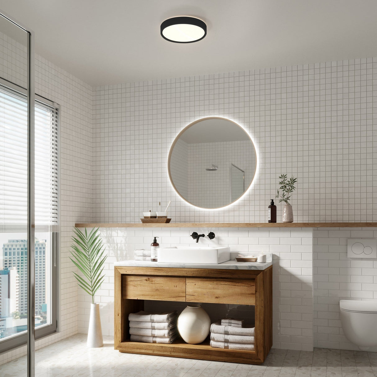 Nordlux Noxy IP44 3000K/4000K Flush Ceiling Light Black - Comet Lighting