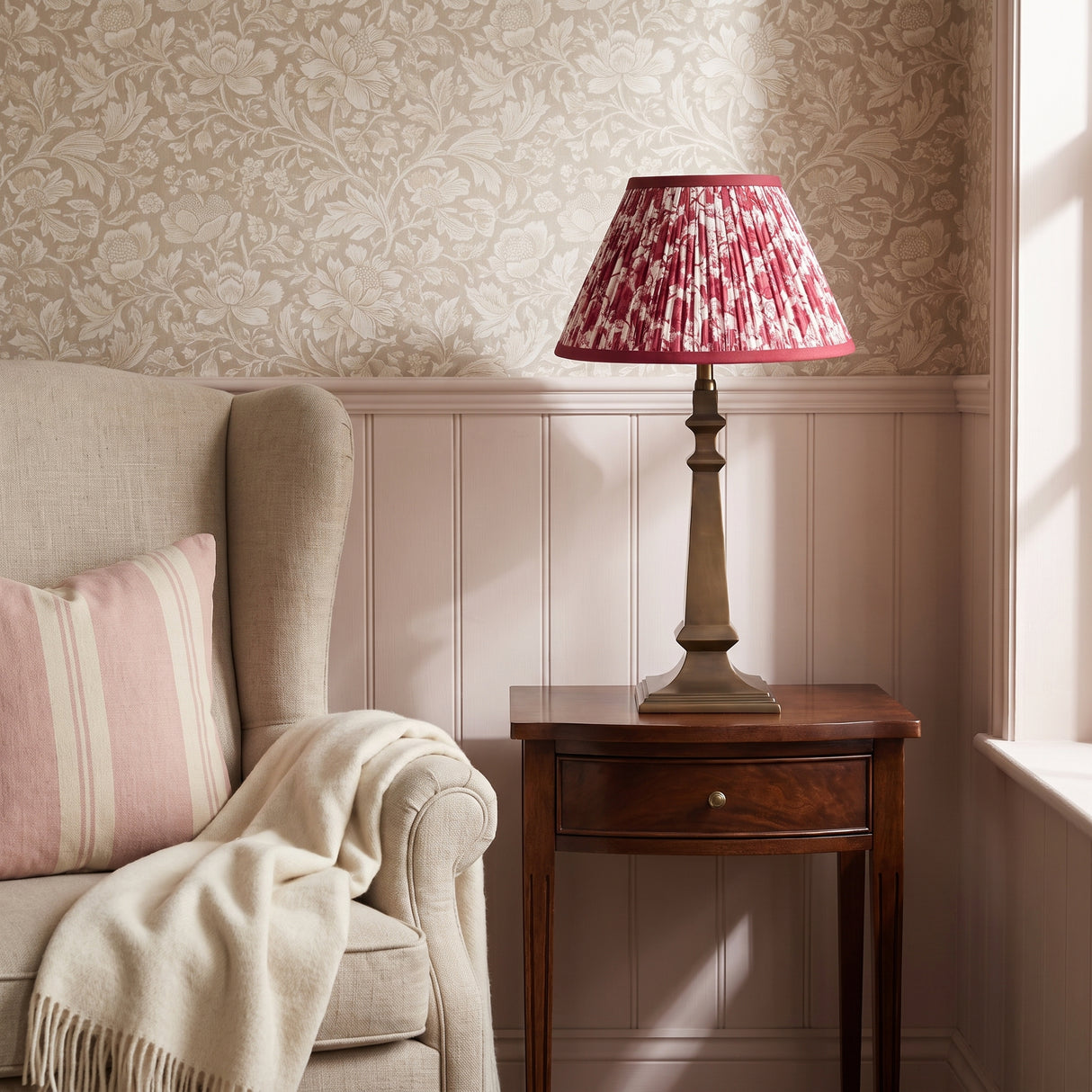 Crimson Blooms Cotton Lampshade