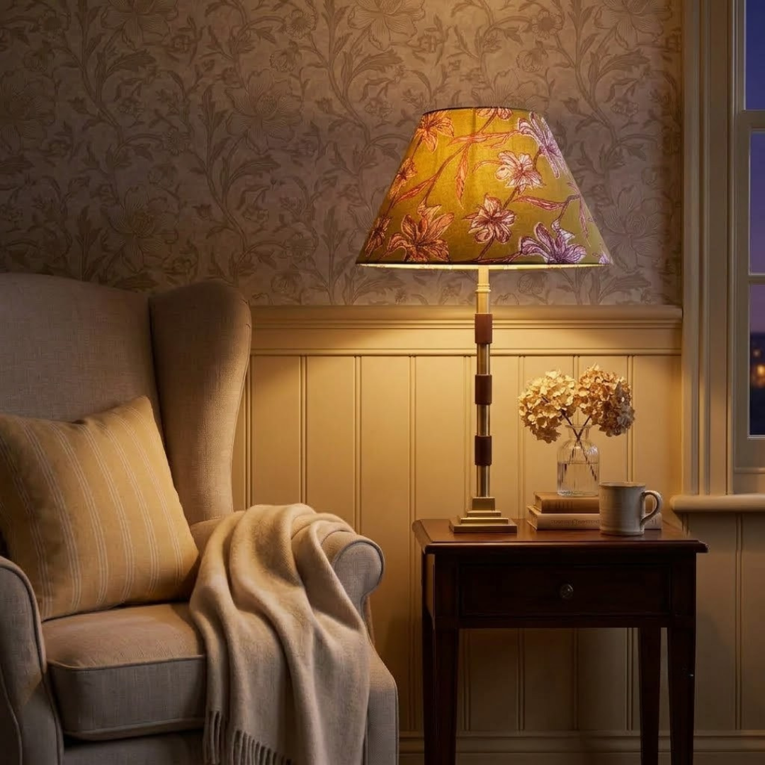 Clover Metal Table Lamp With Honey Petals Cotton Lampshade