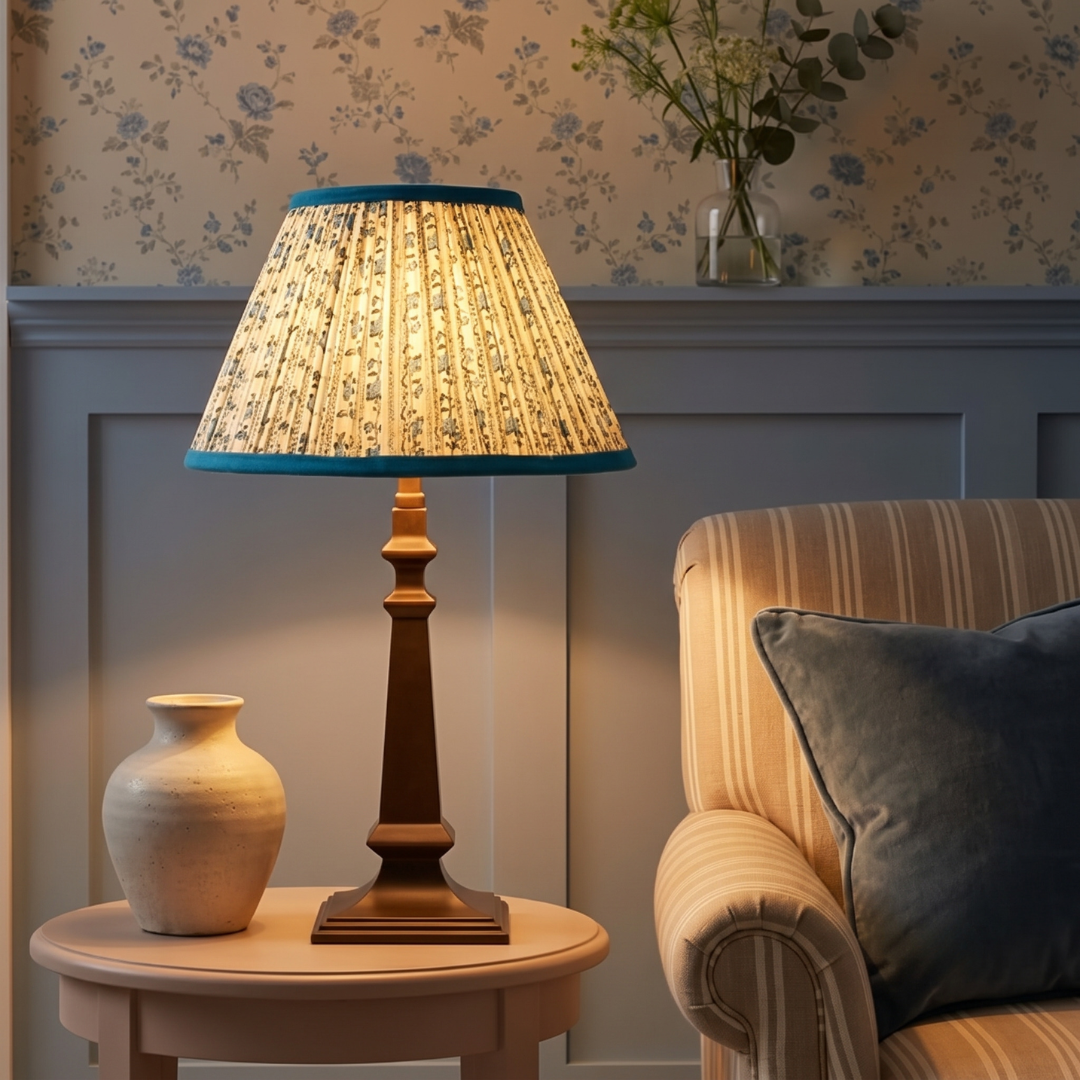 Azura Metal Table Lamp With Blue Willow Cotton Lampshade