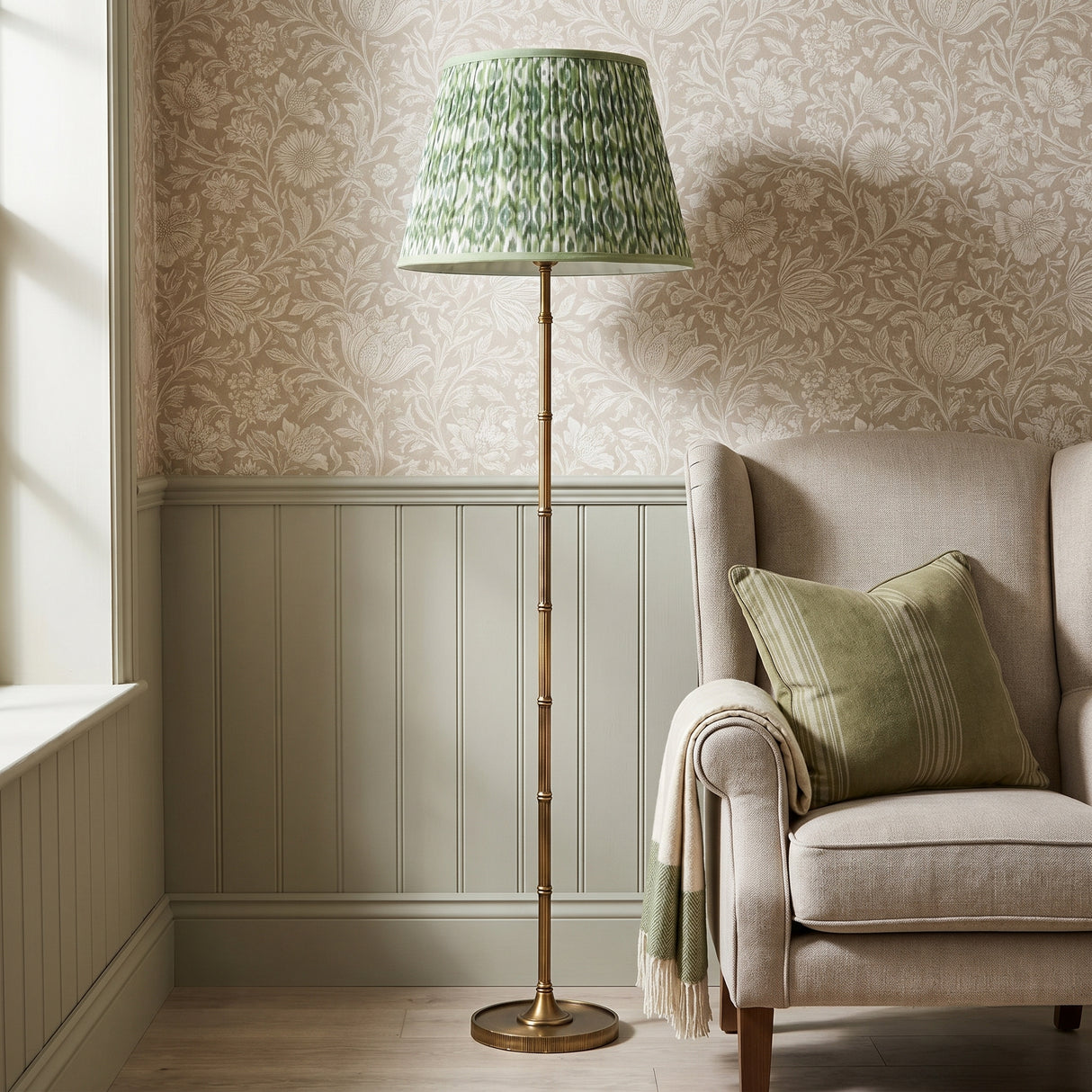 Green & White Ikat Lampshade