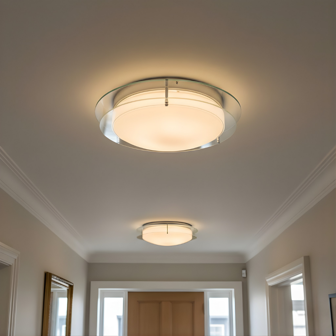 Searchlight Chrome Flush Mirror Backplate Opal Glass