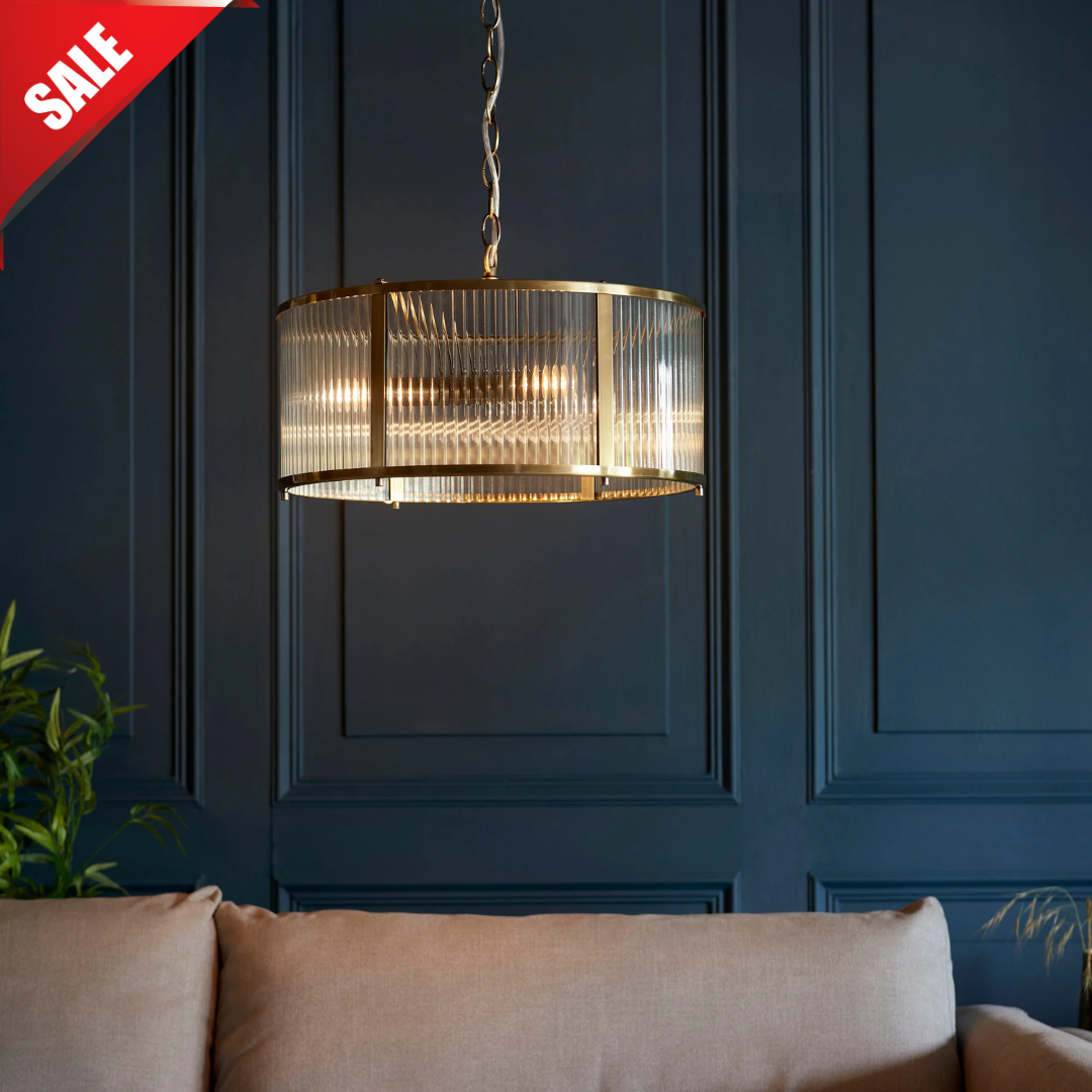 Ridgeton 3lt Pendant Ceiling Light Antique Brass