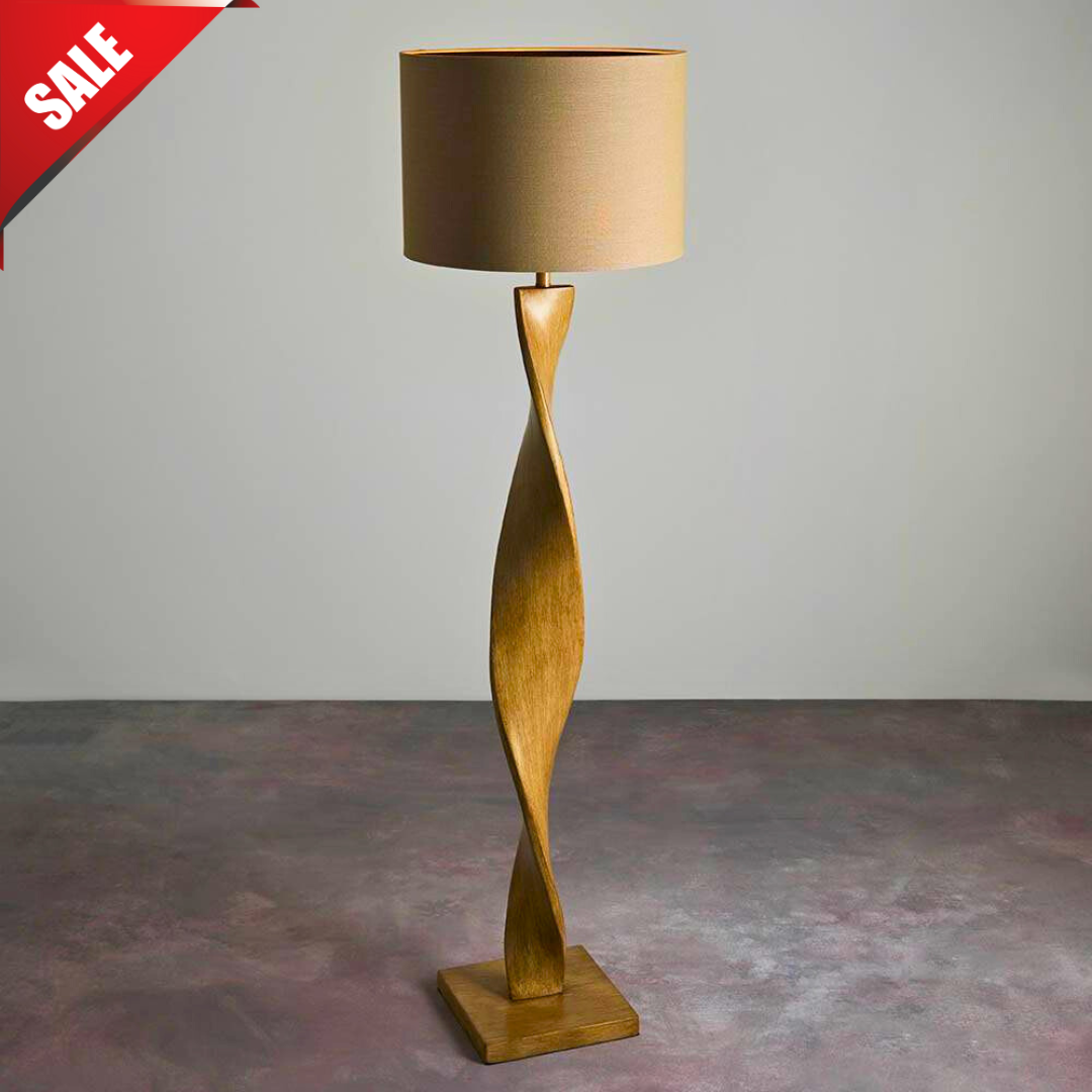 Abia Wood Floor Lamp Oak Effect