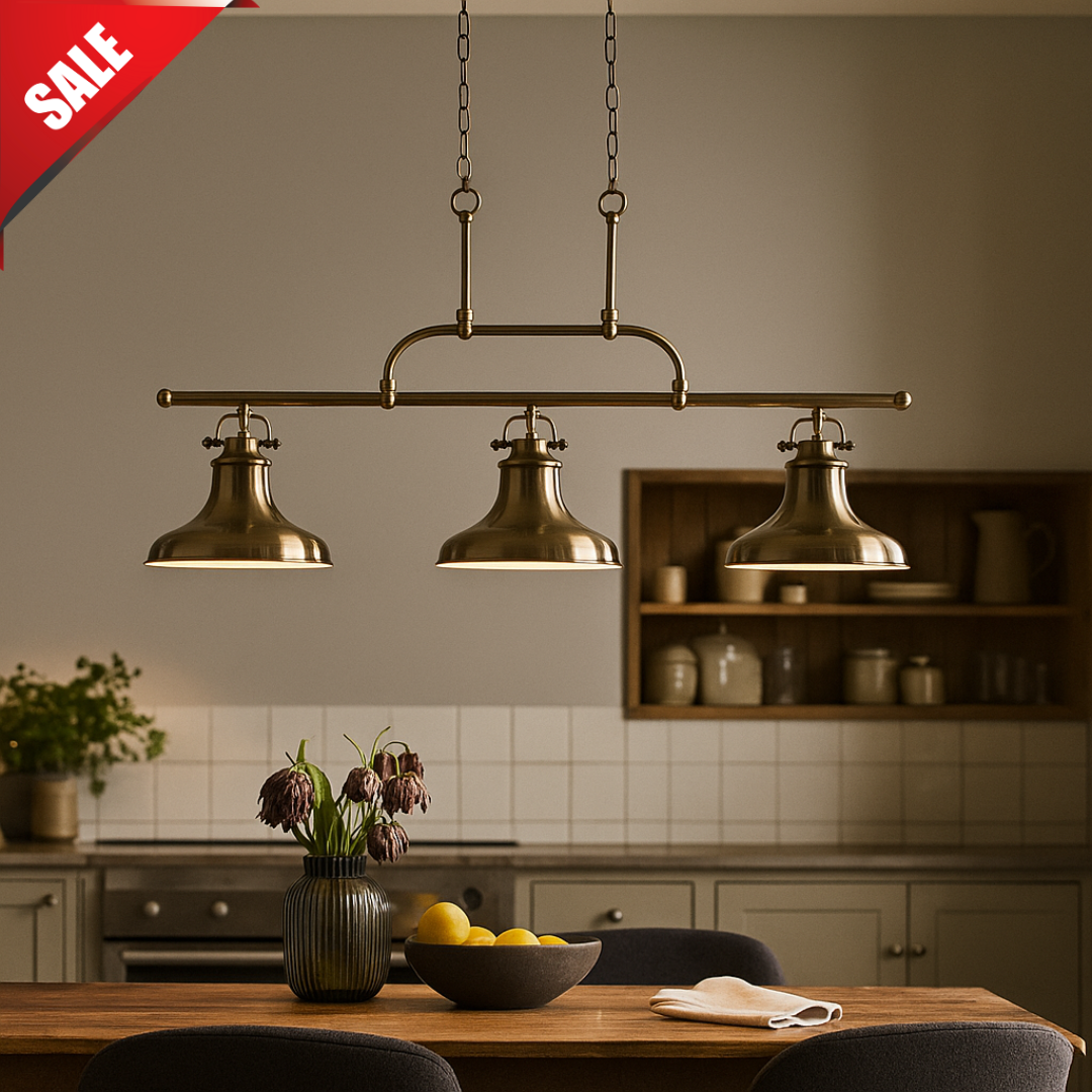 Dallas 3Lt Bar Pendant - Antique Brass Metal