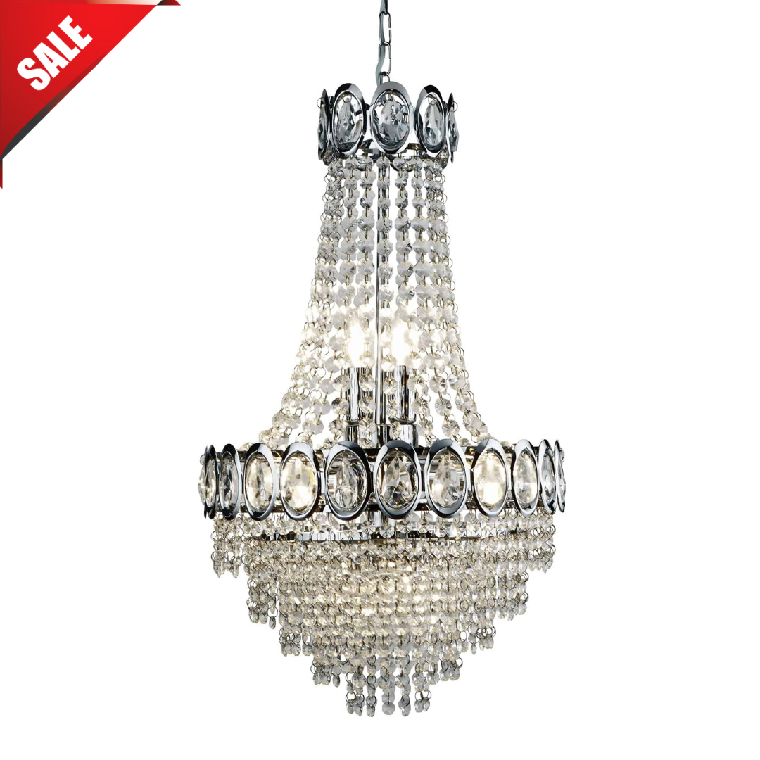 Louis Phillipe 6Lt Chandelier - Chrome Metal & Crystal