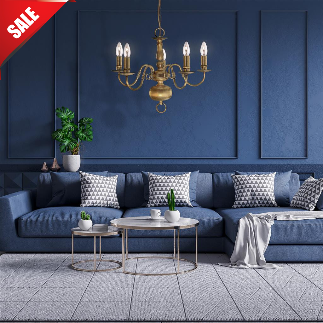 Flemish 5Lt Pendant - Solid Brass Metal