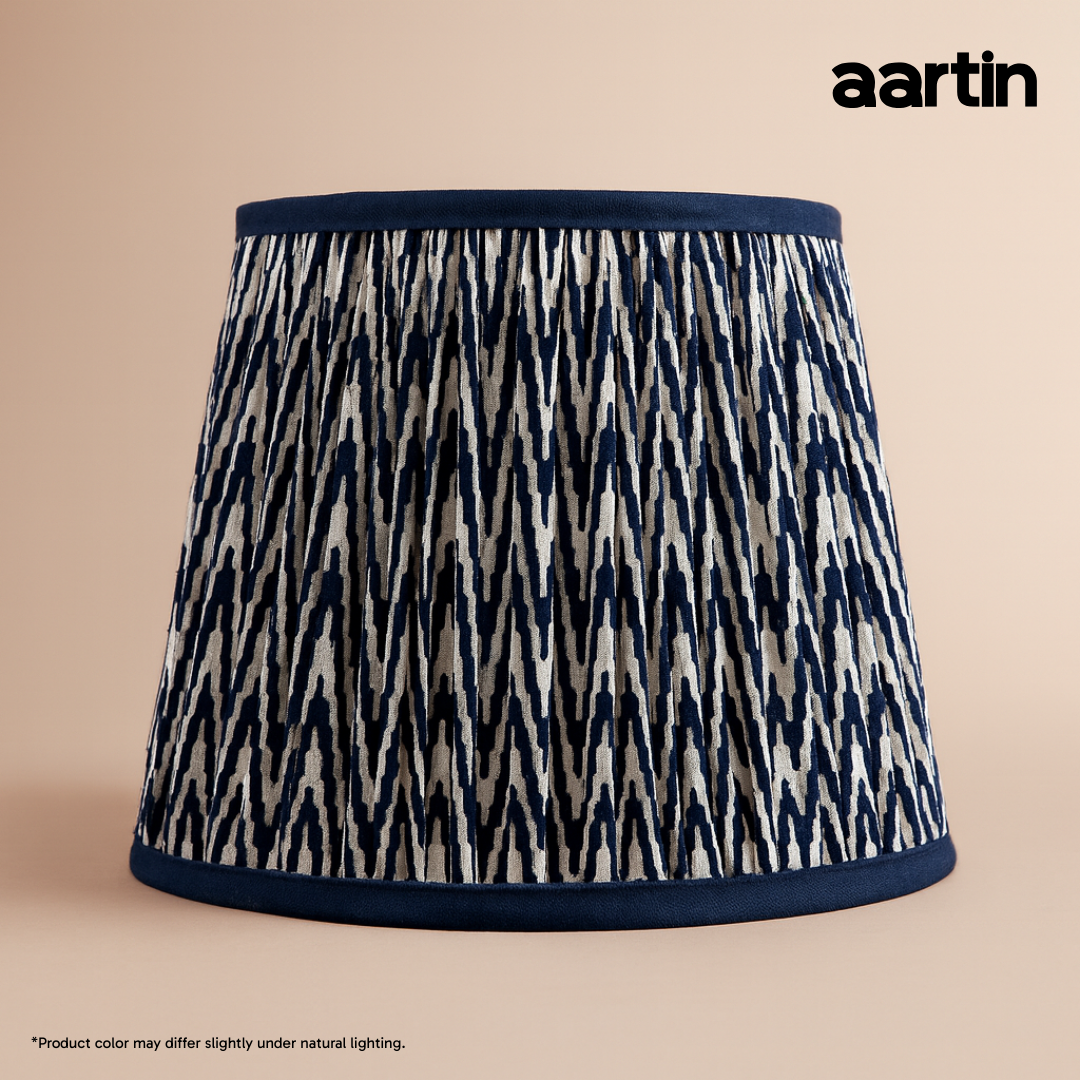 AARTIN 35 CM BLUE CHEVRONS STRAIGHT EMPIRE GATHERED LAMPSHADE IN COTTON