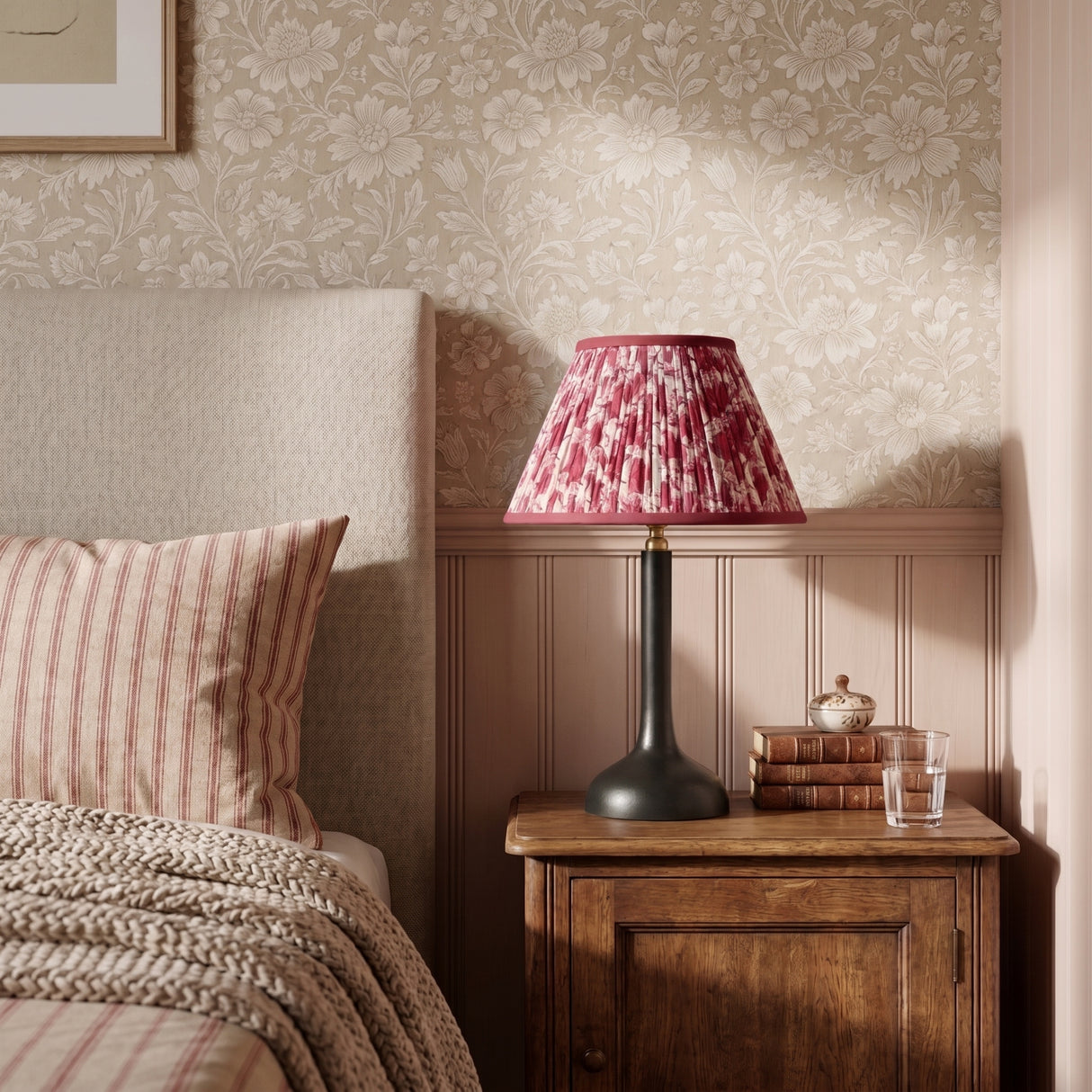 Crimson Blooms Cotton Lampshade