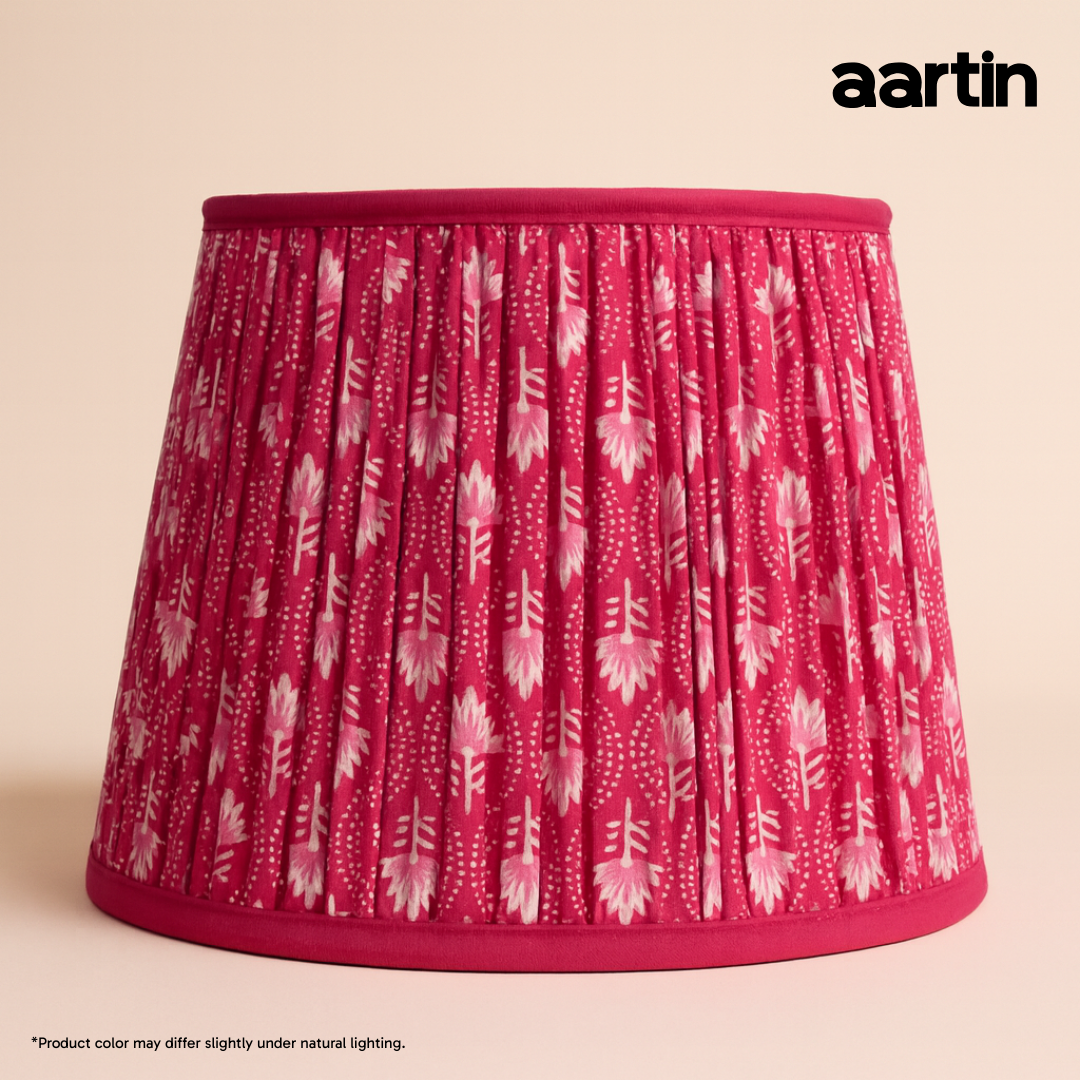 AARTIN 35 CM FUCHSIA FERNS STRAIGHT EMPIRE GATHERED LAMPSHADE IN COTTON
