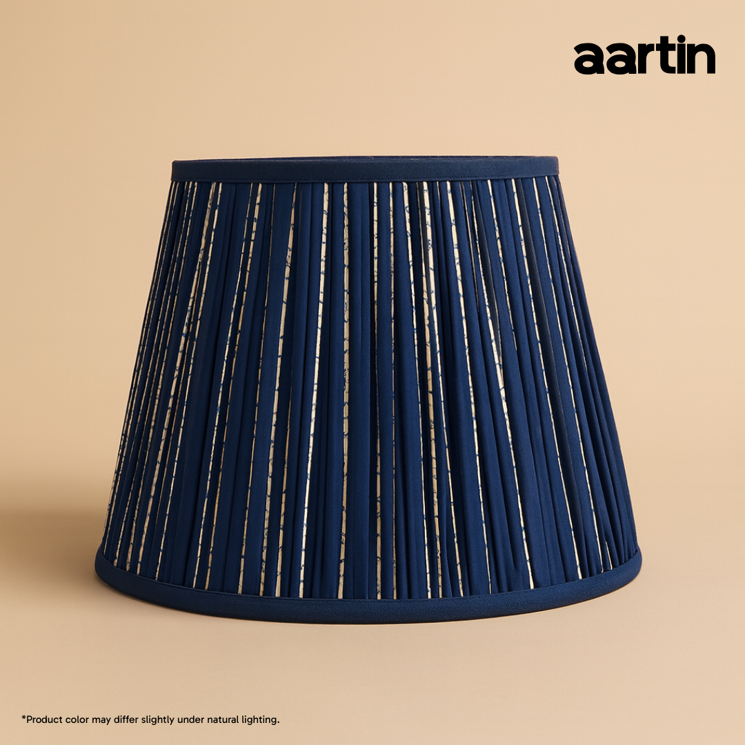 AARTIN 35 CM BLUE & WHITE STRIPES STRAIGHT EMPIRE GATHERED LAMPSHADE IN COTTON