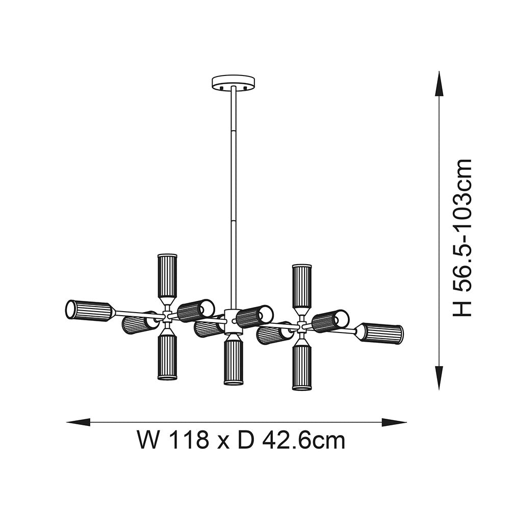 Avon 13Lt Linear Pendant Ceiling Light Satin Brass w/ Ribbed & Frosted Glass - Comet Lighting