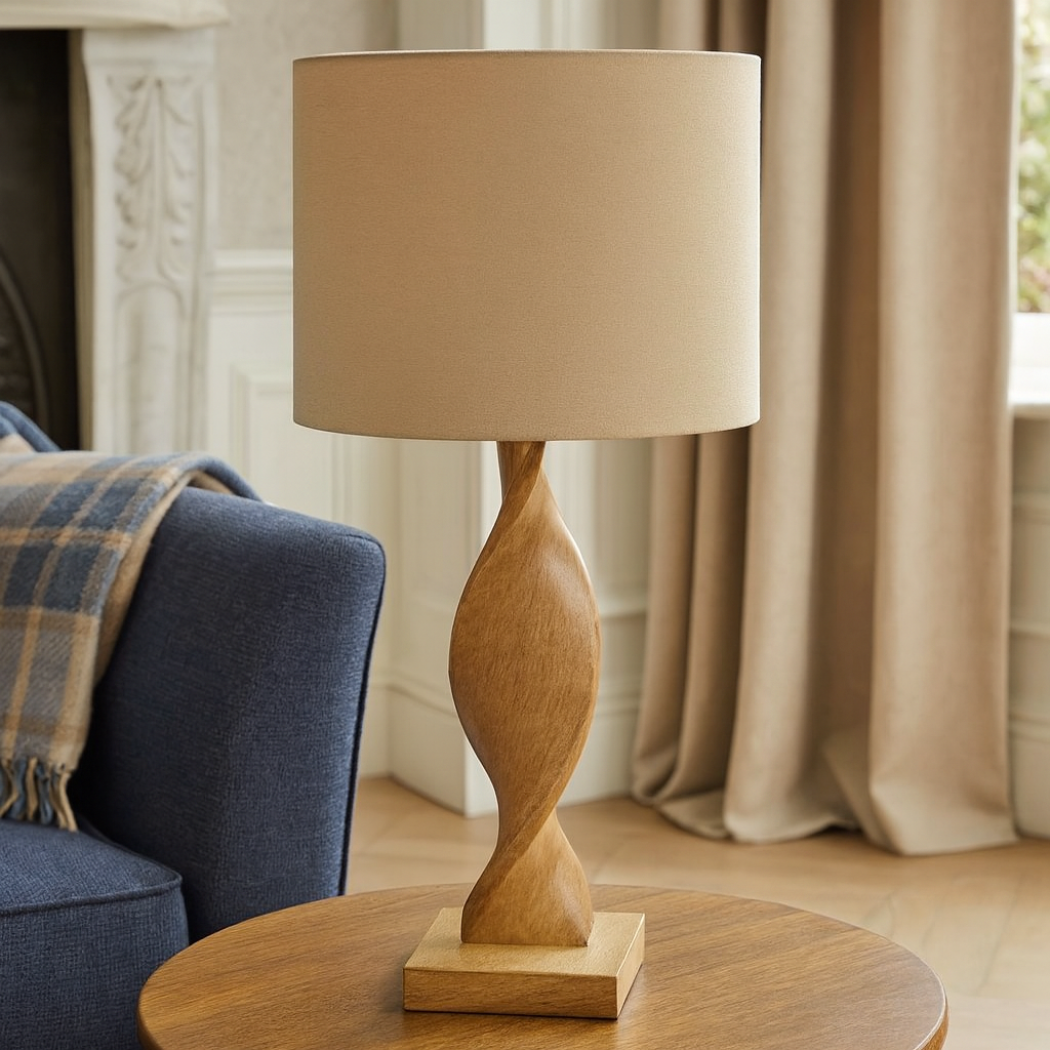 Abia Table Lamp Oak Effect