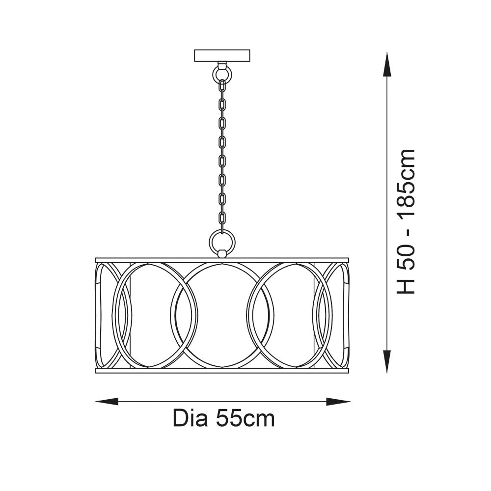 Trent 4Lt Pendant Ceiling Light Brushed Gold Paint & White Fabric - Comet Lighting