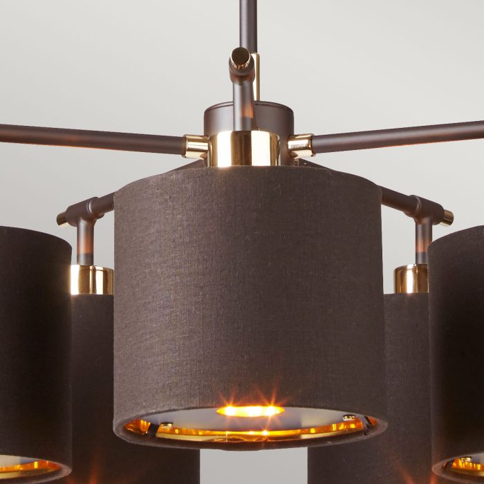 Balance 5 Light Chandelier - Brown and Polished Brass - Comet Lighting