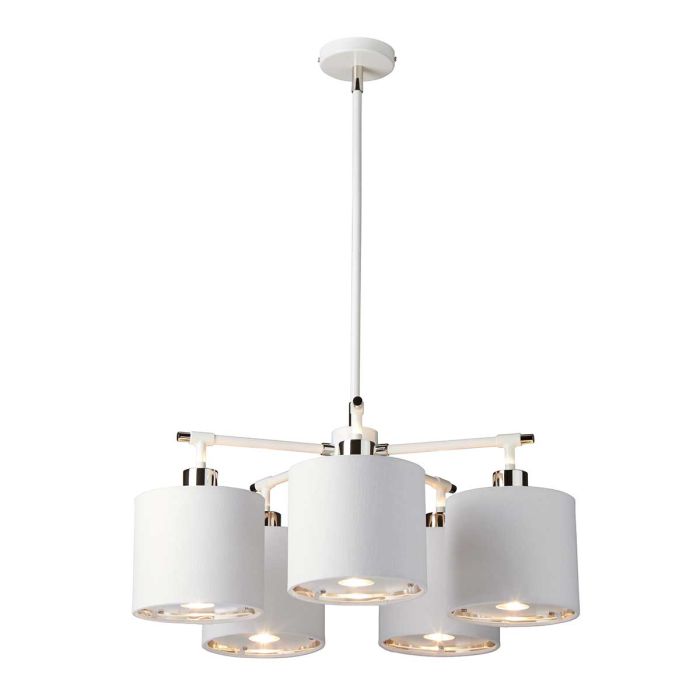 Balance 5 Light Chandelier - White and Polished Nickel - Comet Lighting