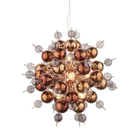 Dee 9Lt Pendant Ceiling Light Copper Plate With Copper Mirror & Tinted Glass