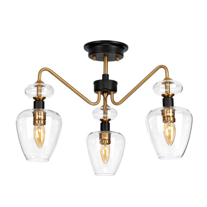 Armand 3 Light Semi Flush - Aged Brass - Comet Lighting