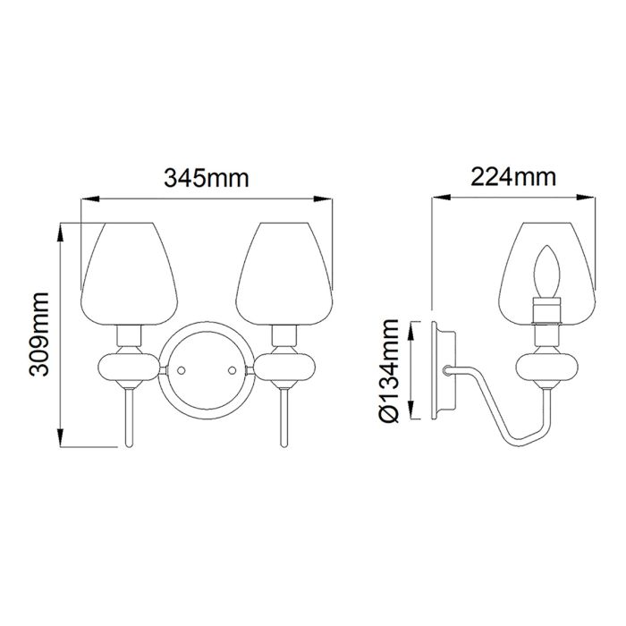 Armand 2 Light Wall Light - Polished Nickel - Comet Lighting