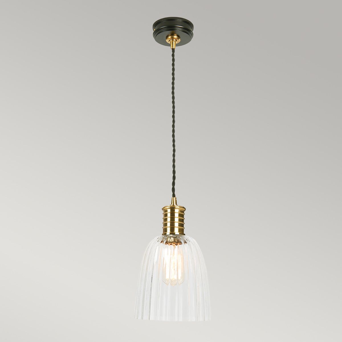 Douille 1 Light Pendant - Black/Polished Brass - Comet Lighting