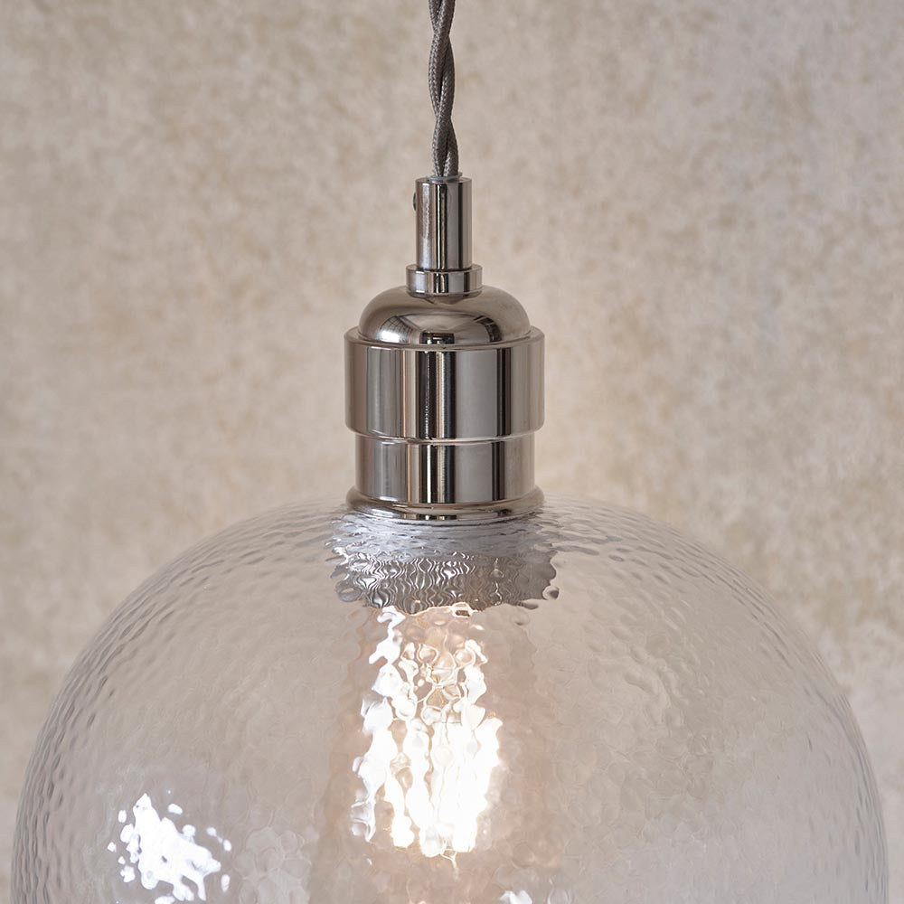 Terek Pendant Ceiling Light Bright Nickel w/ Clear Hammered Glass