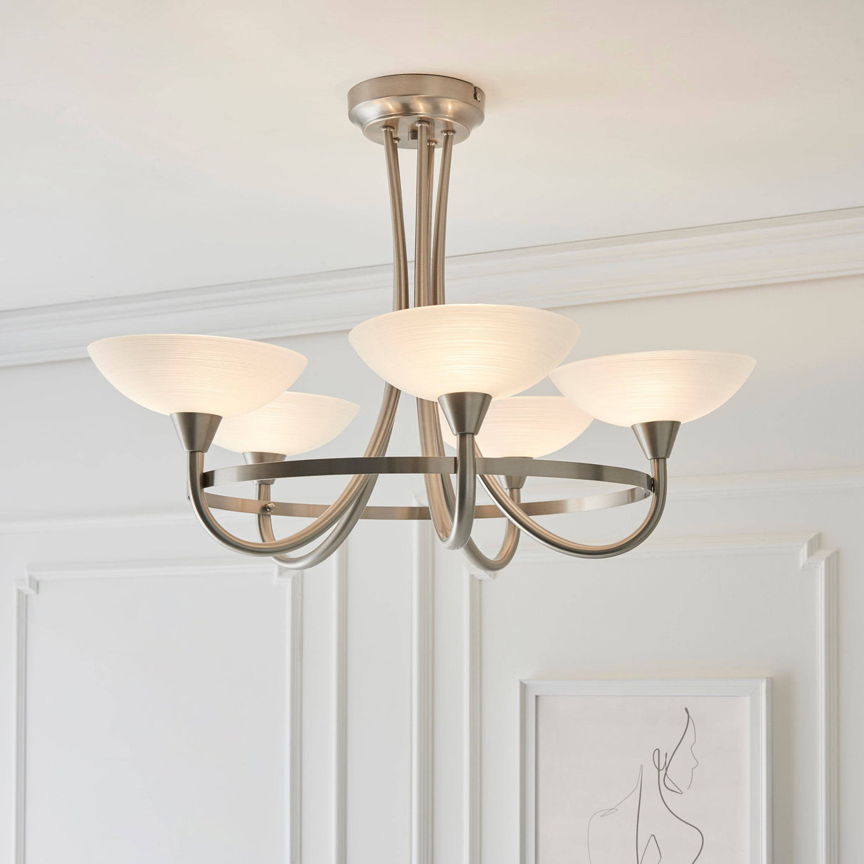 Cagney 5-Light Semi Flush Ceiling Light Satin Chrome - Comet Lighting