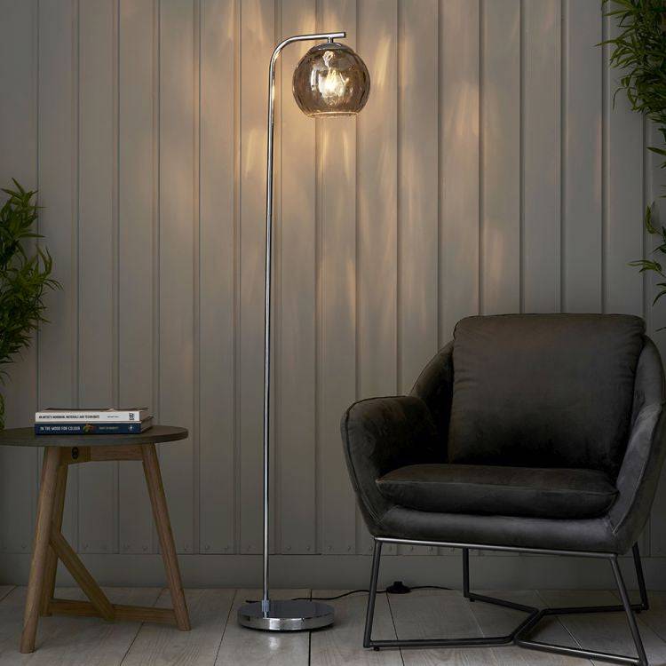 Dimple Floor Lamp Smokey Glass Shade - Comet Lighting