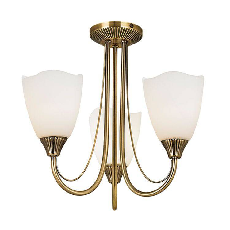 Haughton 3-Light Semi Flush Ceiling Light Antique Brass - Comet Lighting