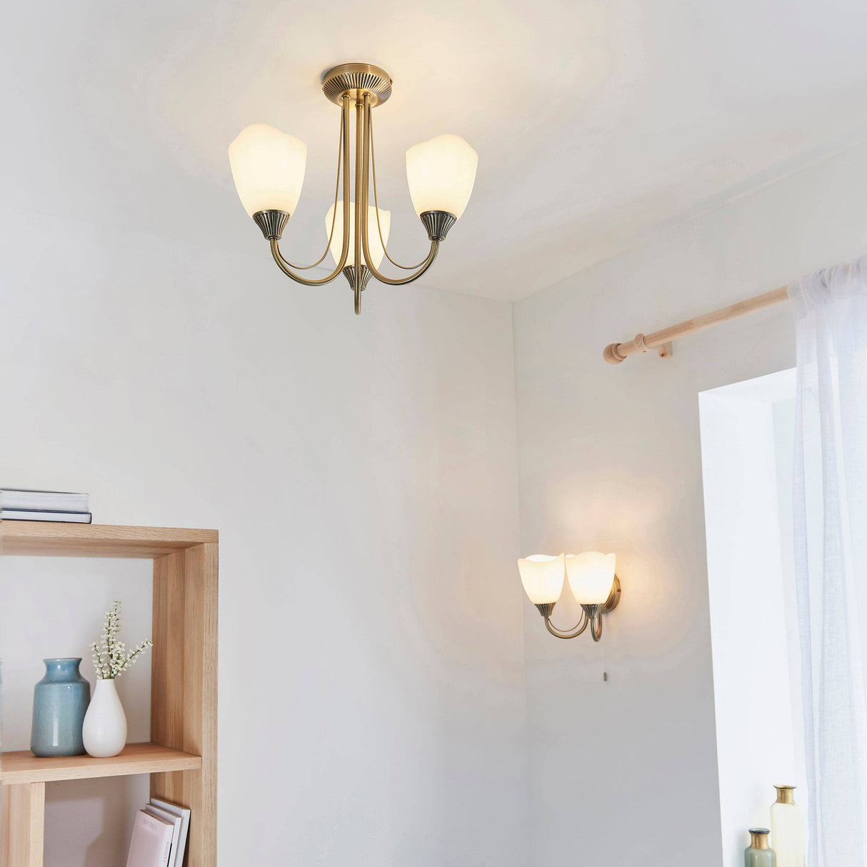 Haughton 3-Light Semi Flush Ceiling Light Antique Brass - Comet Lighting