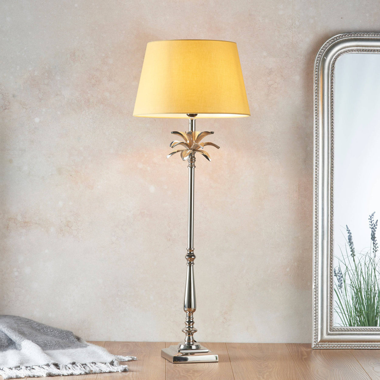 Leaf Table Lamp & Evie Yellow Shade - Comet Lighting