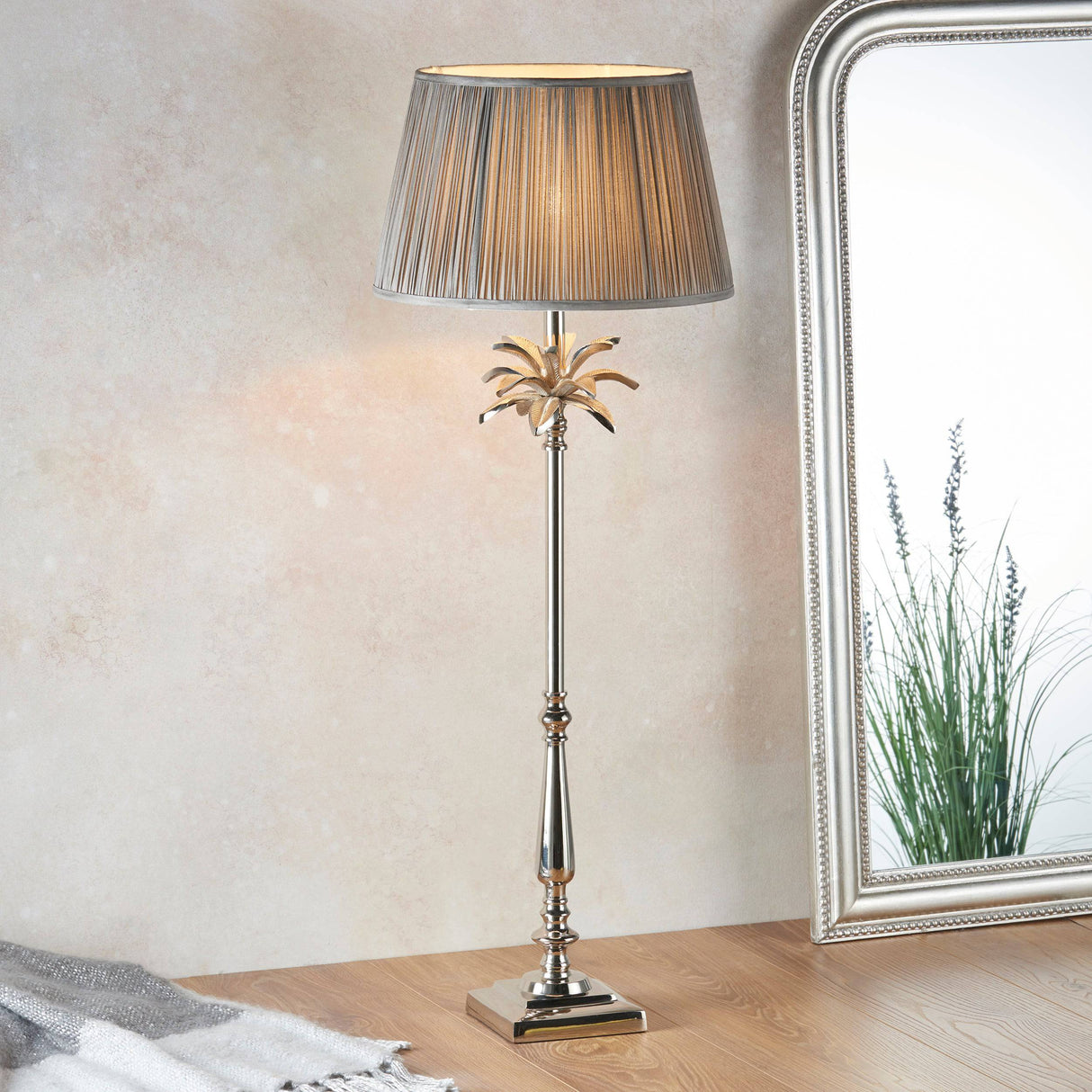Leaf Tall Table Lamp & Freya Charcoal Shade - Comet Lighting