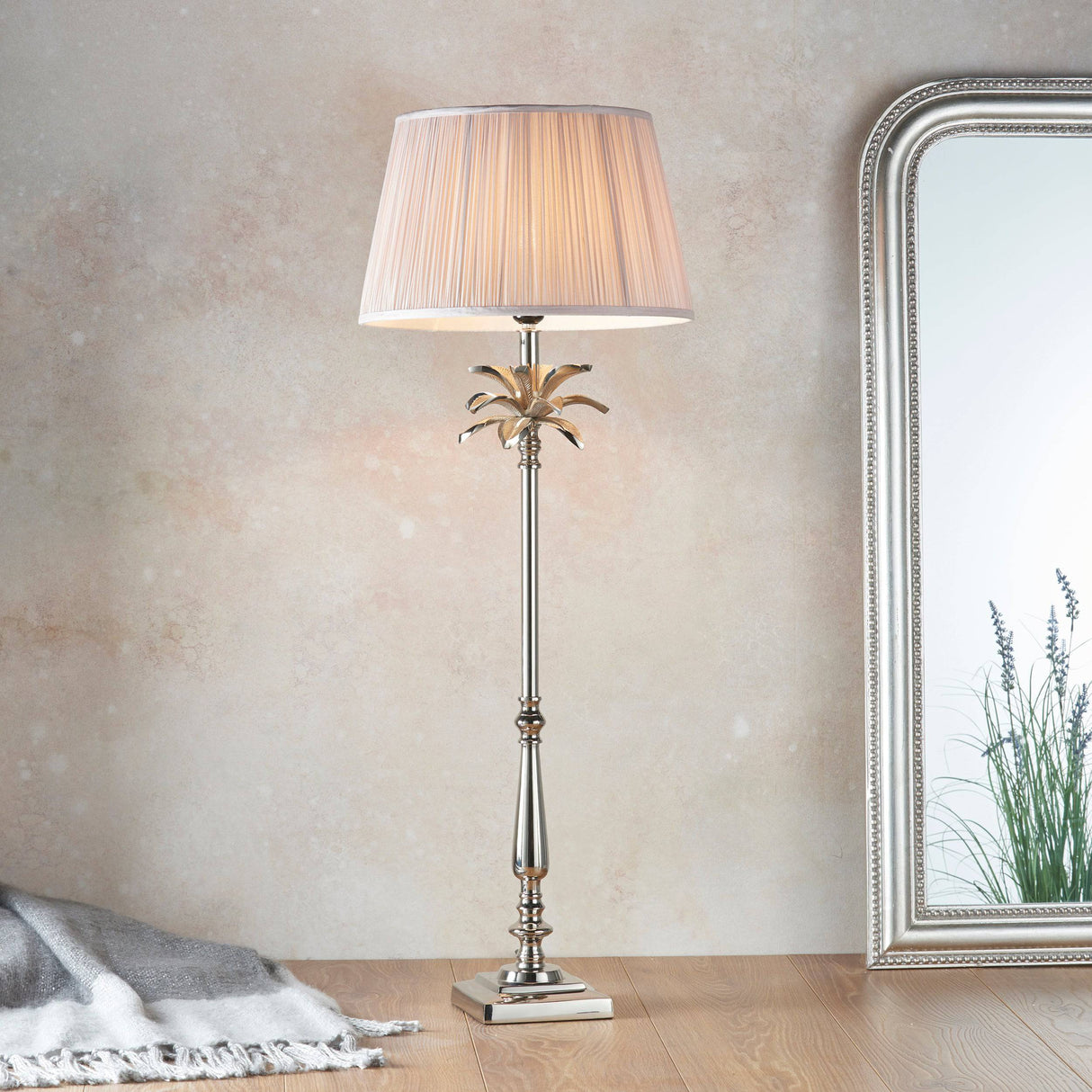 Leaf Tall Table Lamp & Freya Dusky Pink Shade - Comet Lighting