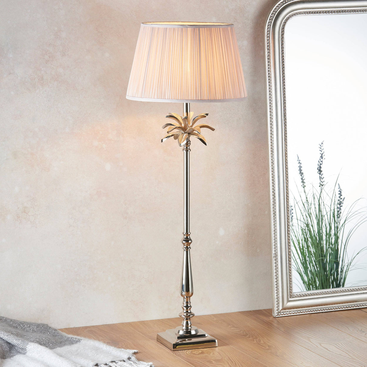 Leaf Tall Table Lamp & Freya Dusky Pink Shade - Comet Lighting