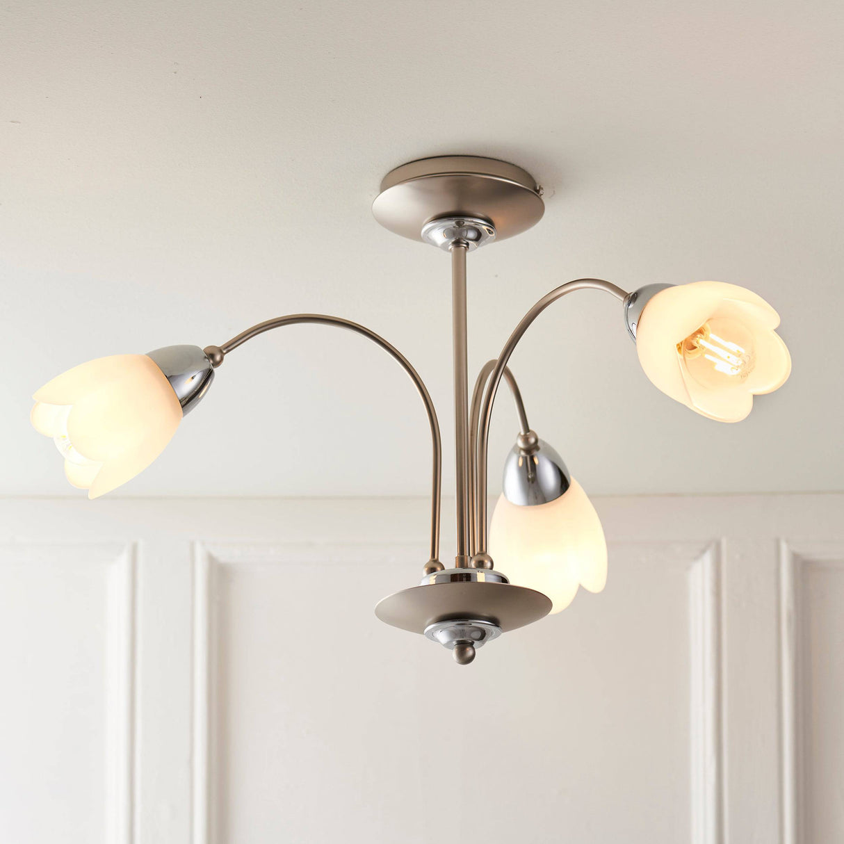 Petal 3-Light Semi Flush Ceiling Light Chrome - Comet Lighting