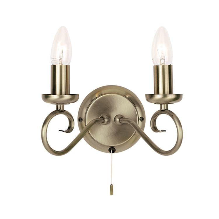 Trafford 2-Light Wall Light Antique Brass - Comet Lighting