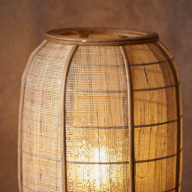 Zaire Tripod Floor Lamp Matt Black w/ Bamboo Shade - Comet Lighting