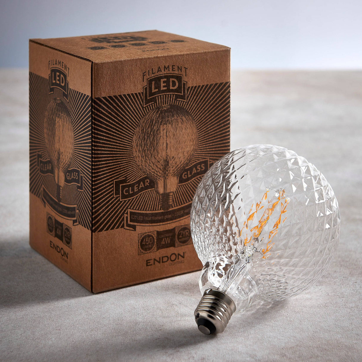 Endon E27 LED Filament Facet 125mm Globe 4w 2200k 450lm - Comet Lighting