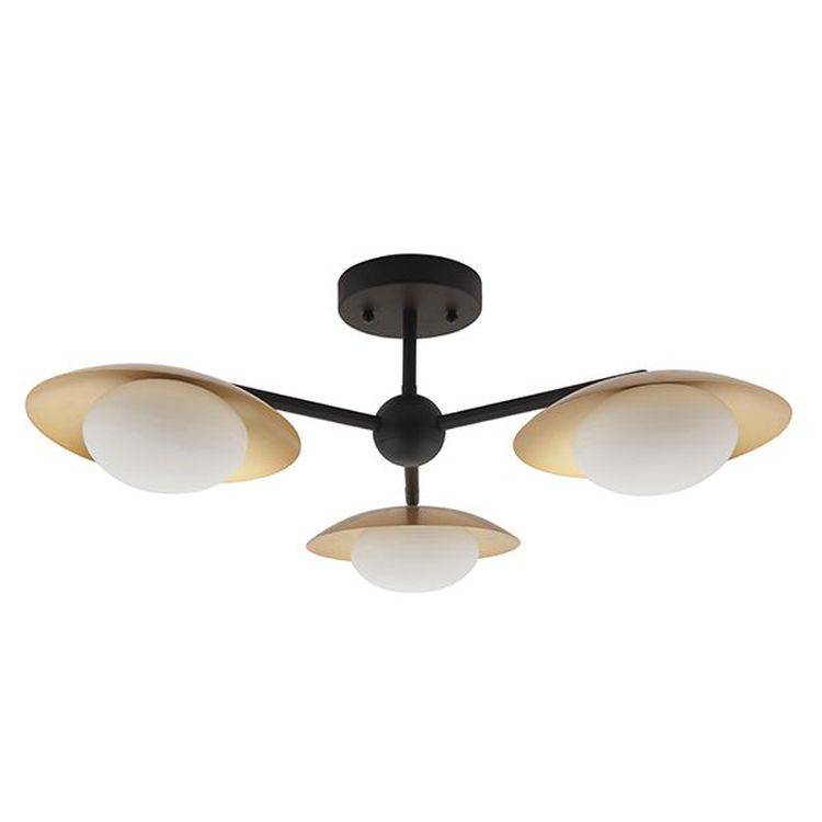 Aire 3Lt Semi-flush Ceiling Light Gold & Dark Bronze Finish With Opal Glass - Comet Lighting