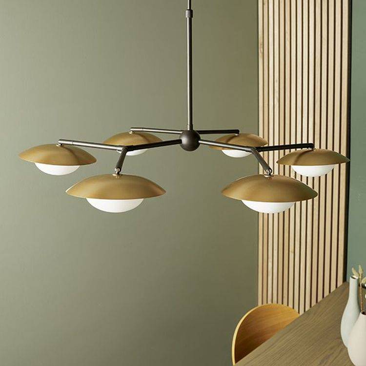 Aire 6Lt Semi-flush Ceiling Light Gold & Dark Bronze Finish With Opal Glass - Comet Lighting