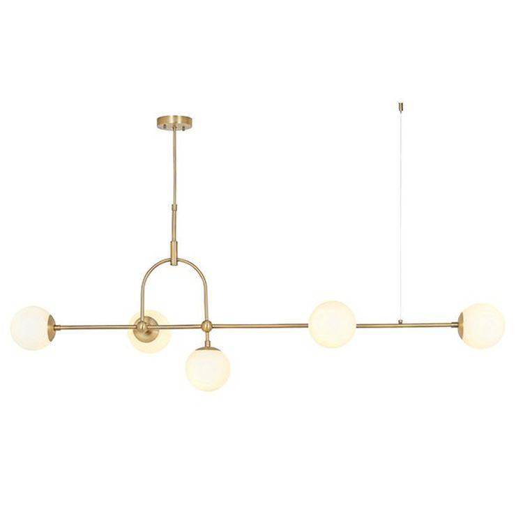 Amur 5Lt Pendant Bar Ceiling Light Matt Antique Brass Plate & Opal Glass - Comet Lighting