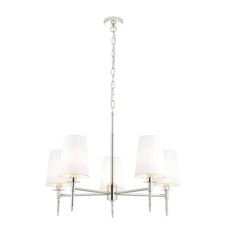 Derwent 5Lt Pendant Ceiling Light Bright Nickel w/ Tapered Shades - Comet Lighting