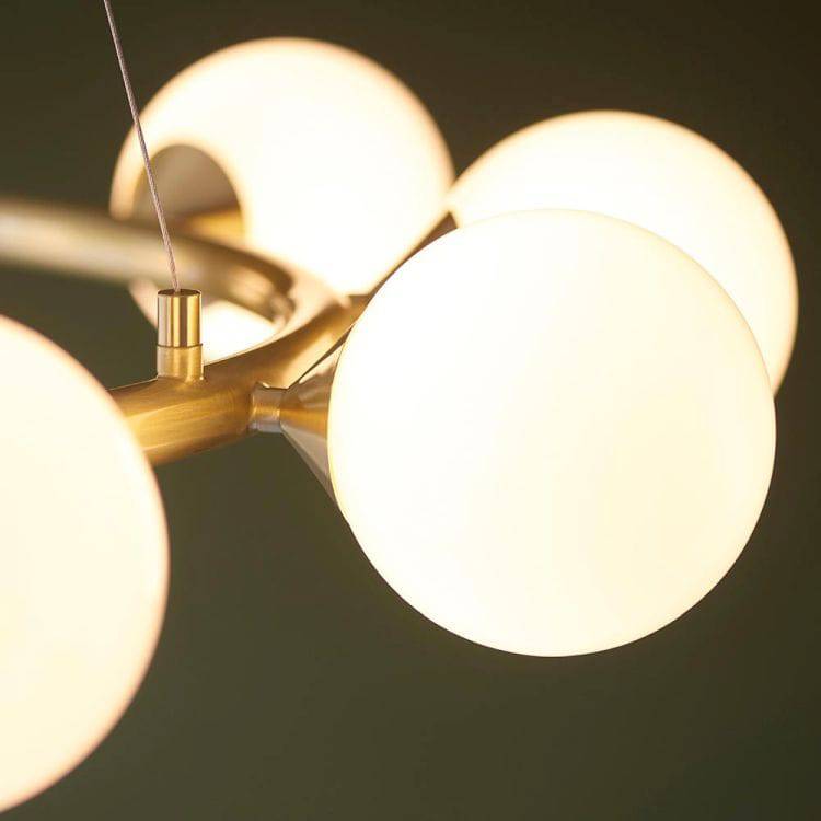 Kemi 10Lt Ring Pendant Ceiling Light Brushed Gold w/ Gloss White Glass - Comet Lighting