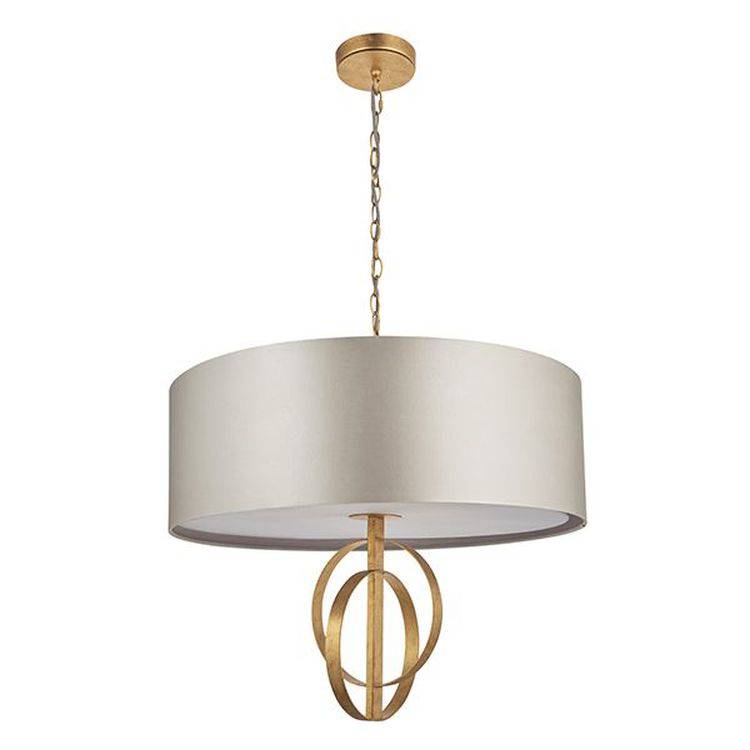 Lena 5Lt Pendant Ceiling Light Antique Gold Leaf & Mink Satin Fabric - Comet Lighting