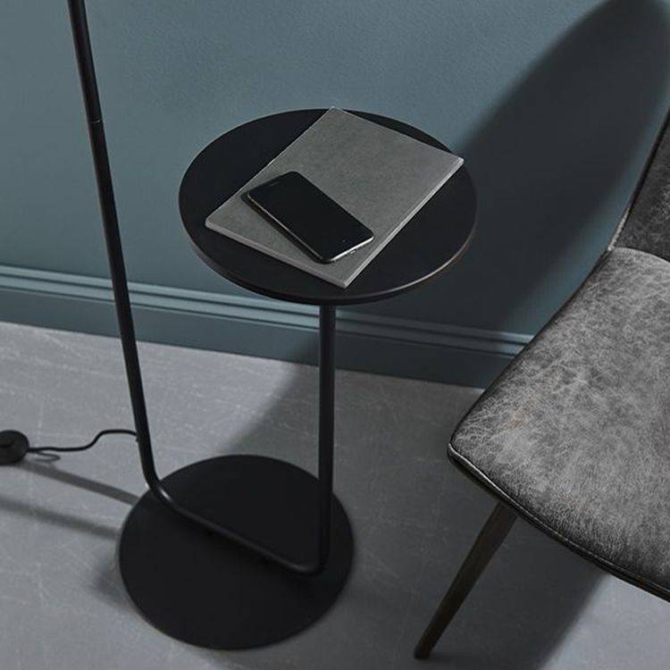 Rhone Floor Lamp & Shade Satin Black Paint & Black Fabric - Comet Lighting