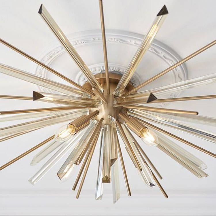 Seine 4Lt Flush Ceiling Light Antique Brass Plate With Champagne Glass - Comet Lighting